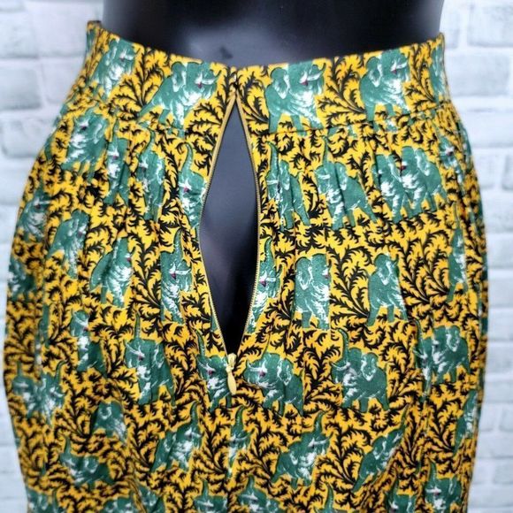 J. Crew Size 00 Ratti Elephant Novelty Printed Midi Skirt Pleated High Waisted - Picture 5 of 8